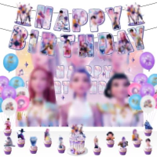 Decoración de Fiestas, Decoraciones Fiesta Cumpleaños, Globos de Dibujos Animados, Decoración Cumpleaños Huntrix, ios Pancarta de Feliz Cumpleaño, Regalo para Fans del Anime