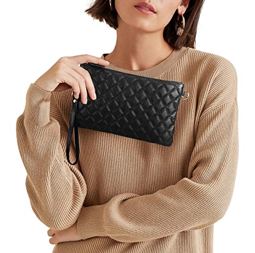 Image of YALUXE Women's Genuine Leather Wristlet Purse Clutch Handbag with Phone Pocket Card Holder and Crossbody Strap