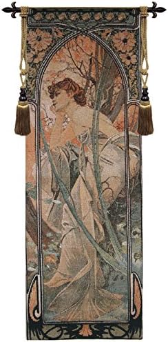 Mucha Soir - Tapiz belga para colgar en la pared, 28 x 76 pulgadas, algodónviscosapoliéster por Alphonse Mucha