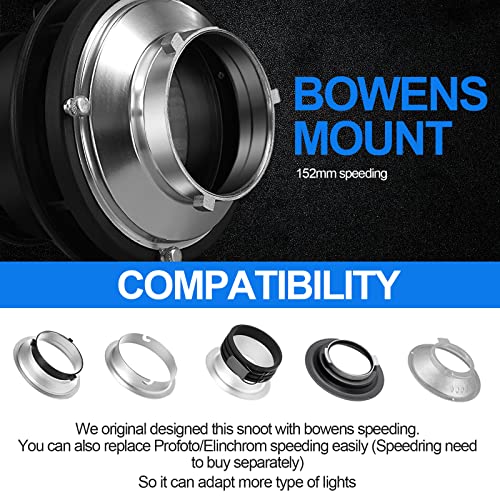 Image of Wellmaking Bowens Mount Optical Snoot Conical, Flash Projector Attachment, Spotlight Snoot Photography Video Artist Modelling Shape Light Studio with Optical Lens Various Gobos Photography Accessories
