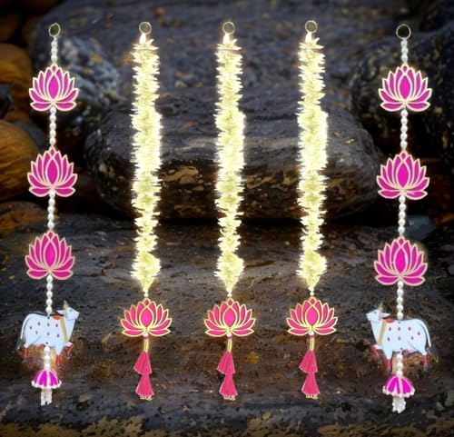 BENAVJI Handmade Artificial Flower Garland with Lotus & Cow Hanging for Decoration ? White & Pink Wall Hanging Toran for Pooja Room, Diwali, Home Temple, Wedding & Festival Decor (Set of 5) - Image 2 thumbnail