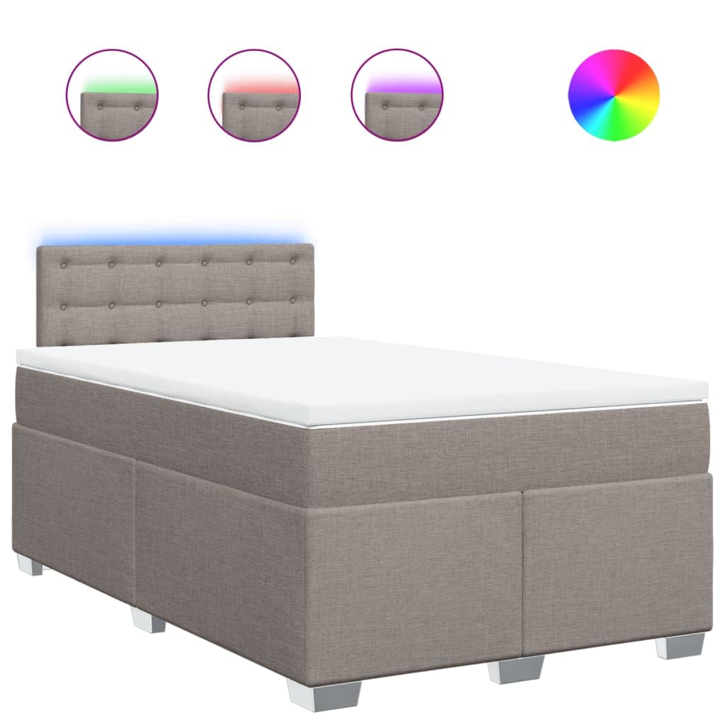 Łóżko kontynentalne w kolorze taupe z kieszeniową mattresą sprężynową i nakładką, 120 x 200 cm, z tkaniny Upholstered Bed Frame, zagłówek LED, średnia wydajność, port USB, do relaksu snu
