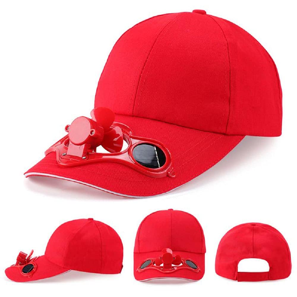 Solar Adjustable Fan Hat Cap One Size (Red)