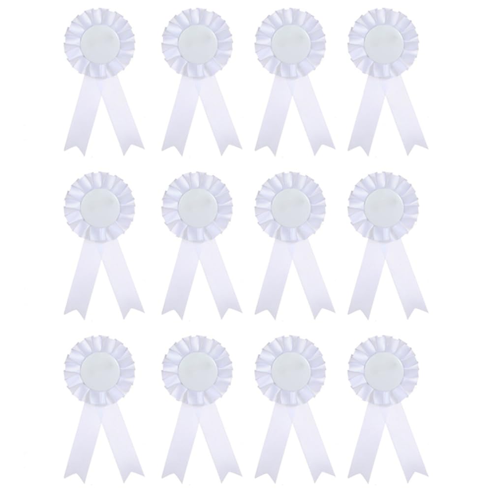 SagaSave Award Ribbon Rosette, 12 Pieces Blank Prize Ribbons 1st Place Winner Badge Medal Ribbons for Birthday, Party, Sports Competition, School (White)