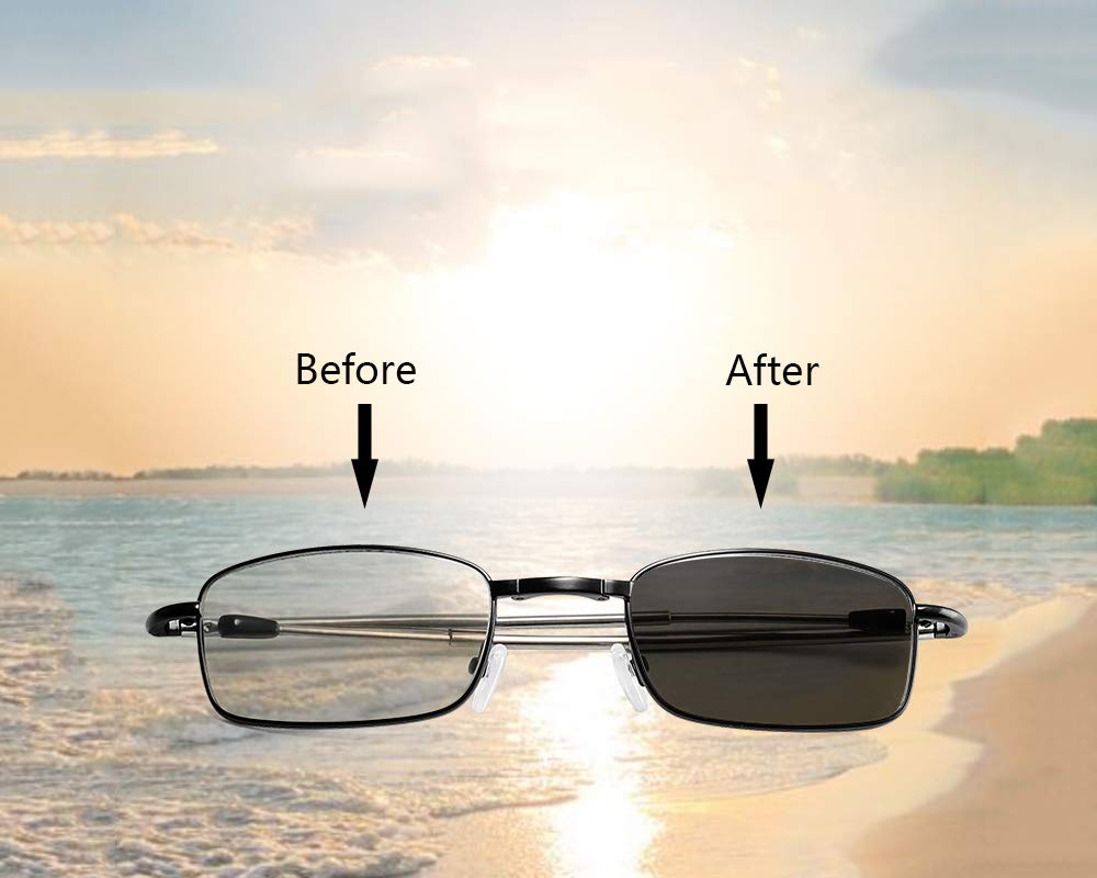 Lesebrille mit Tasche – Faltbare tragbare Lesegeräte für Männer und Frauen – 2-in-1-Sonnenbrille mit Metallrahmen und Lesebrille,Gold,+1.00