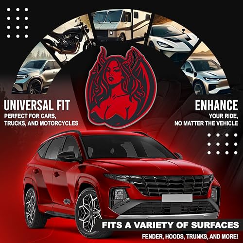 Image of Succubus Emblem, Devil Girl Demon Goddess 3D Badge, Dark Gothic Lilith Style Auto, Custom 3D Exterior Automotive Accessories, Universal Fit for Car, Truck, SUV (Set of 2) (Red)
