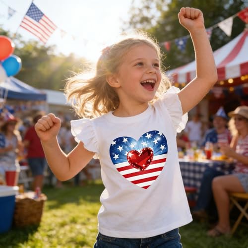 Image of Tkria July 4th Tank Top Girl Toddler 4th of July Shirt Baby Girl American Flag Shirt USA Ruffle Tee Girl Patriotic Outfit