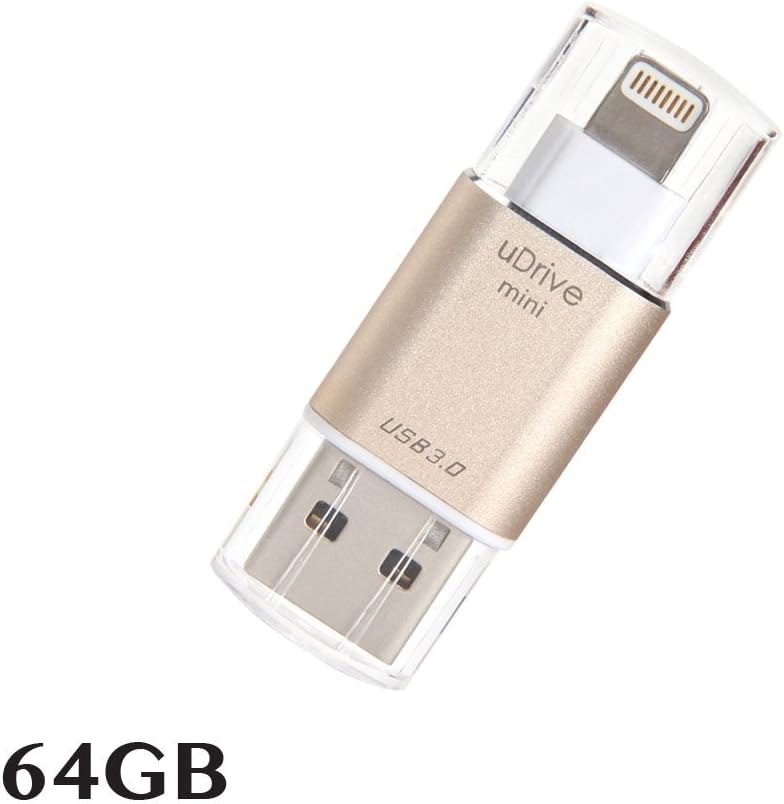 [Apple MFi Certified] USB 3.0 Flash Drive for iPhone iPad, GMYLE Mini External Storage Memory Expansion USB Stick with Lightning Connector (64GB) (Gold)