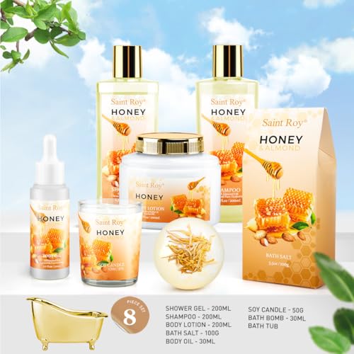 Image of Mothers Day Birthday Spa Gifts for Women, 8pcs Honey Almond Bath Gift Set for Women, Spa Gift Basket for Women & Men, Home Spa Gift Set, Self-Care Spa, Birthday, Christmas, Mother Day, Anniversary
