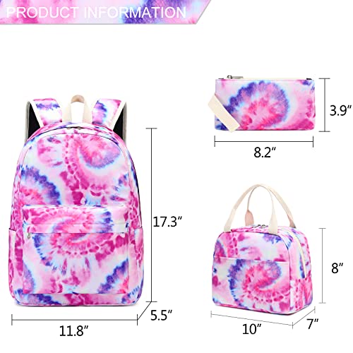 Ledaou Backpack For Girls School Bag Kids Bookbag Teen Backpack Set Daypack With Lunch Bag And Pencil Case (Tie Dye Pink Purple) #TOP7