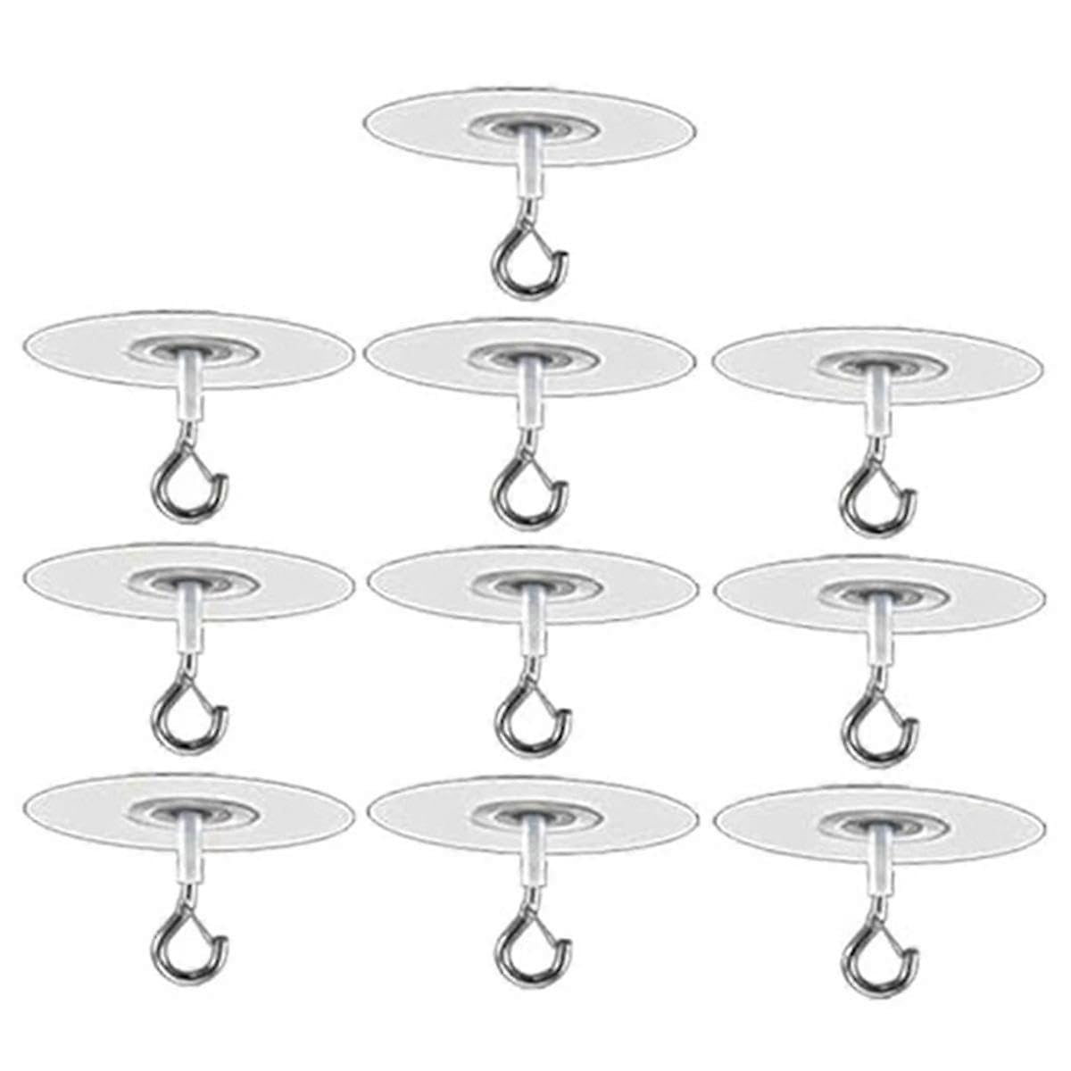 JOYHAPPST 10Pcs Adhesive Ceiling Hooks for Popcorn Concrete Textured Ceiling Wall, No Drilling Self Adhesive Ceiling Hooks