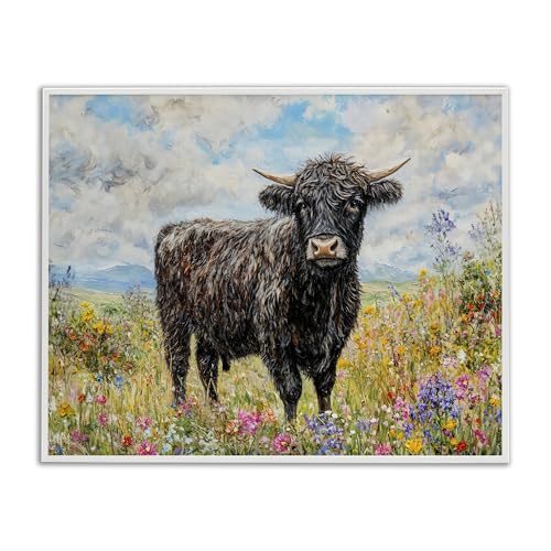 Belted Galloway Meadow Landscape, 16 x 20 Inch Framed Giclée Print