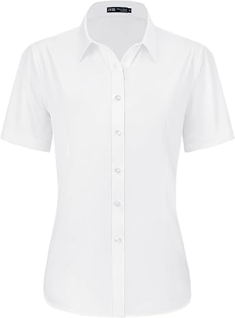 J.VER Womens Button Down Shirts Stretch Wrinkle Free Formal Short Sleeve Dress Shirt Summer Work Blouses Business Casual Tops