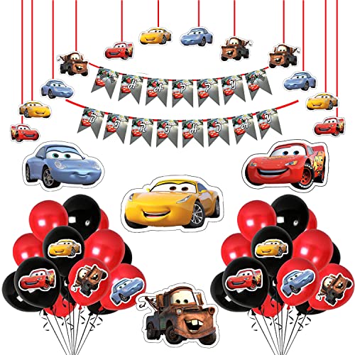 Image of WOW Party Studio Construction Vehicles Happy Birthday Theme Decoration Kit - 45Pcs, 300GSM Cardstock Banner, Truck Cutouts & Balloons for Boys Kids Birthday Party Supplies Combo Set