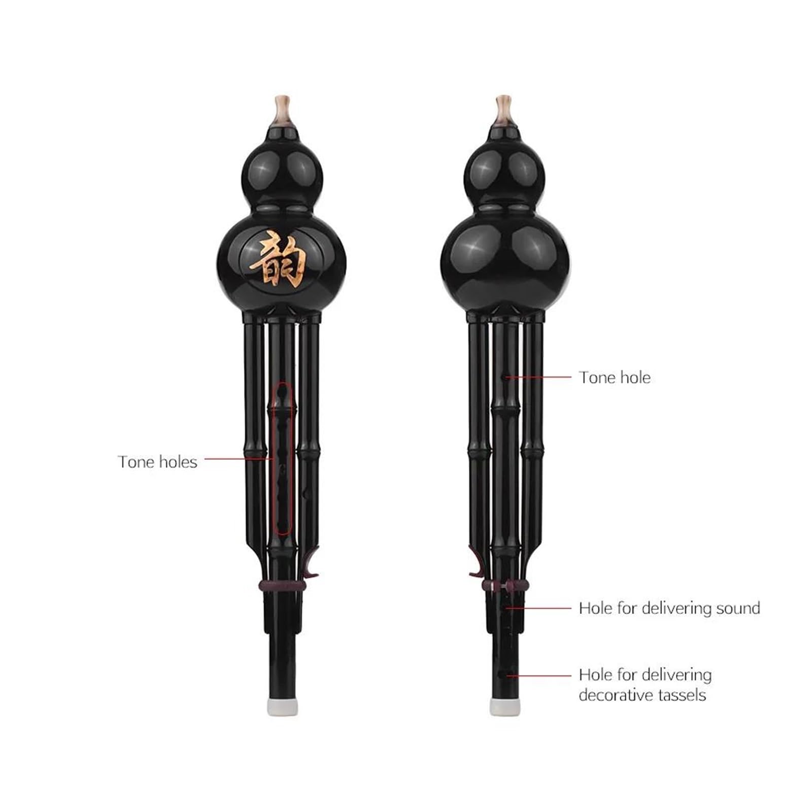 Flauta De Calabaza De Bambú Negro Hulusi Hecha A Mano Instrumento Musical Étnico En Clave De C Con Estuche(Type B)
