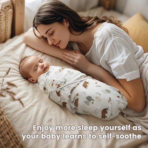 Image of PHF 100% Cotton Baby Swaddle Sleep Sacks for Newborn, 3 Pack Soft Breathable Baby Swaddle Sack 0-3 Months for Boys Girls, Easy Adjustable, Blanket Wrap, Newborn Essentials (Woodland)
