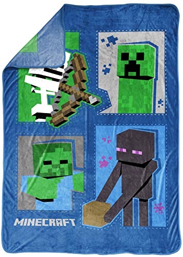 Minecraft Icons Blanket - Measures 62 X 90 Inches, Kids Bedding Features Creeper, Enderman, Zombie, & Skeleton - Fade Resistant Super Soft Fleece (Official Minecraft Product) #TOP1