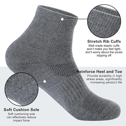 Mens 100% Cotton Cushioned Ankle Socks, Moisture Wicking Breathable Athletic Performance Running Quarter Socks4