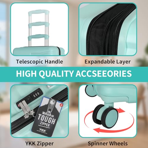 5-Piece Luggage Set, Lightweight ABS+PC Hard Shell Suitcase with YKK Zipper & TSA Lock for Family, MInt Green, 14in/18in/20in/24in/28in - Image 7
