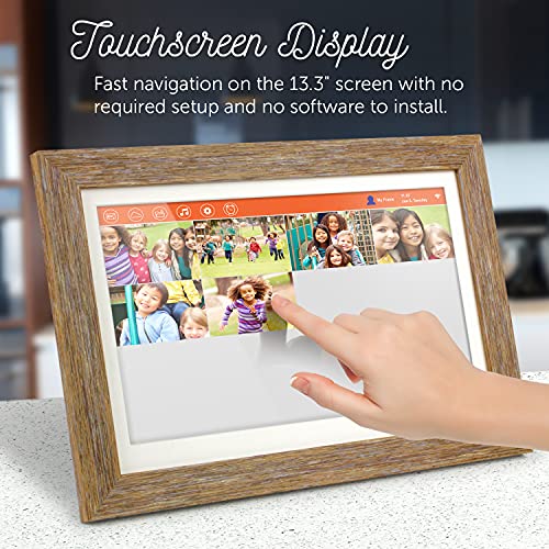 Aluratek 13.3" Wifi Distressed Wood Digital Photo Frame With 16Gb Built-In Memory, Usb/Sd/Sdhc Supported, Built-In Clock & Calendar, Easy Setup #TOP3