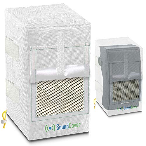 Image of Two White Waterproof 600D Outdoor Speaker Covers for C-Bracket Mounted Speakers - Fits Yamaha NS-AW294, Polk Atrium 6, Bose 251 (Max Dimensions: H 13.6 inch x W 7.9 inch x D 8.9 inch)