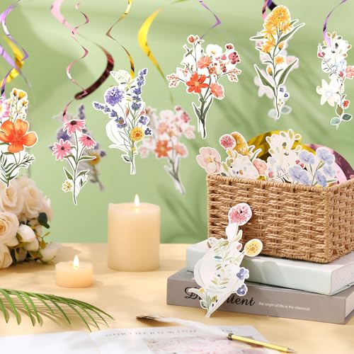 Image of 36 Pcs Wildflower Hanging Swirl Decorations Birthday Party Banners Baby Shower Party Decorations Hanging Streams Swirls for Baby Shower Gender Reveal Bridal Home Classroom Themed Supplies
