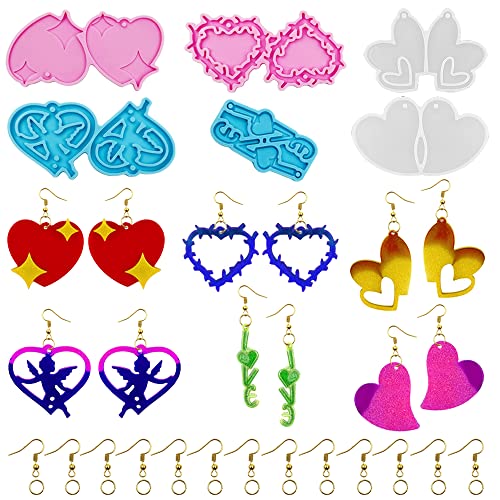 SENHAI Lot de 6 moules en résine pour boucles d'oreilles, pendentifs, pendentifs en forme de cœur, bijoux en silicone, fournitures artisanales pour la fabrication de boucles d'oreilles, porte-clés Cover