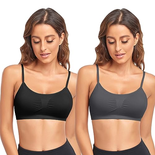 Image of Litthing Bralettes Padded for Women Cami Strap Bra Seamless Sportsbra Wireless Comfort Yoga Lightly T-Shirt Tank Tops