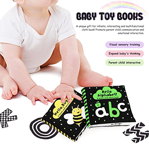 Image of 2 Pcs Baby Cloth Books - High Contrast Crinkle Books for Early Learning, Soft Fabric Educational Toys for Infants, Newborns, and Toddlers Ages 0-3 Years