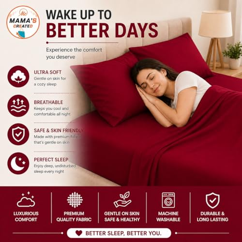 Image of Queen Size Bed Sheet - 600 Thread Count Single Flat Sheet Only - Long Staple Egyptian Cotton Top Sheet Wrinkle & Fade Resistant - Red