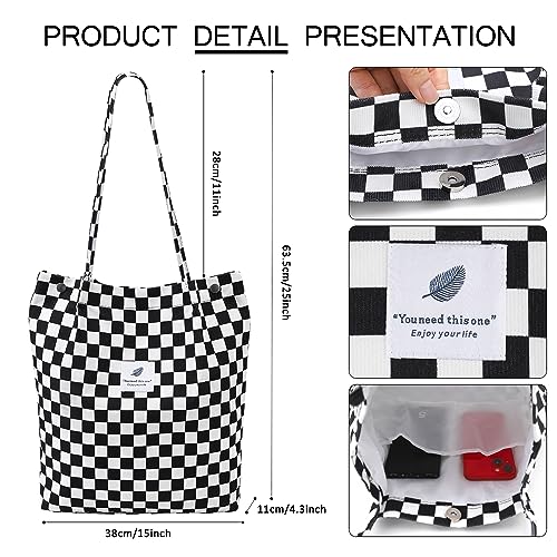 Image of Ayieyill Corduroy Tote Bag for Women Canvas Shoulder Cord Purse with Inner Pocket