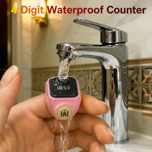 Image of Smart Tasbih Counter,20mm (10) Muslim Digital Azan Alarm Clock Zikr Ring,APP Support Digital Counter Prayer Reminder Rings, Waterproof 4 Digit Finger Counter for Muslims(Pink)