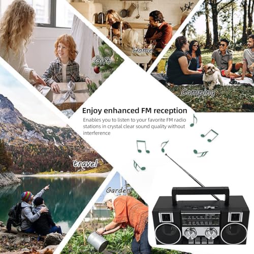 Image of Yoidesu Radios Portable AM FM SW, 4 in 1 Vintage Radio Bluetooth Speaker with Dual 5W Drivers, 1200mAh Battery 8 Hours of Battery Life, Gifts for Seniors Elderly (Black)
