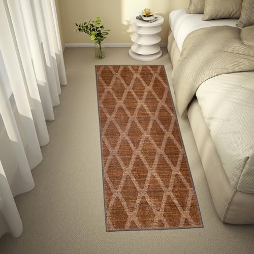Image of Welspun Premium Runner for Hall, Bedroom & Living Room | Geometric Design | Textured Feel | Easy Maintenance | Fold Mark Resistance | Machine Tufted | (2 x 5 ft, Brown)