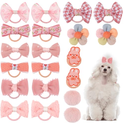 GEEHUA 20 Pcs Dog Hair Bows for Small Dogs, Cute Puppy Hair Bows Puppy Dog Hair Accessories Puppy Dog Bowknot Hair Bow Bulk Grooming Flower Ball Bows Topknot for Pet
