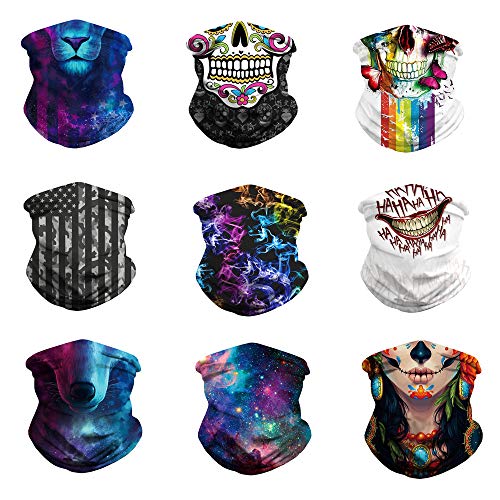 5PCS 3D Pattern Face Mask Bandanas for Dust, Outdoors, Sports. Unisex Balaclavas