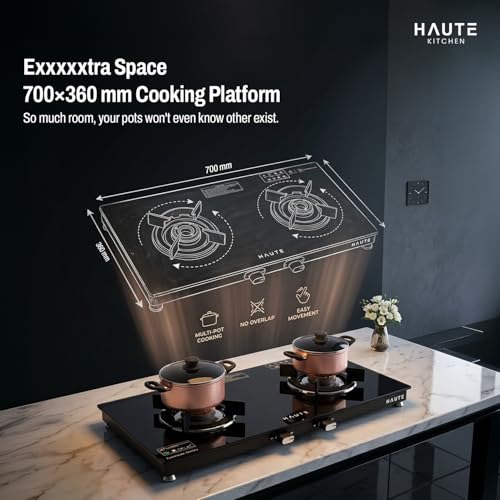 Image of Haute Kitchen Essencia 2 Burner Gas Stove | Manual Ignition | 7mm Toughened Glass | Metal Knobs | Door Step Service | 7 Years Glass Warranty & 2 Years Manufacturing Warranty
