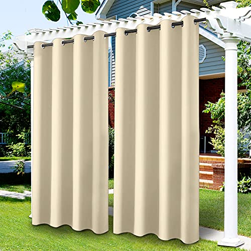 Cortinas Opacas Impermeables con Aislamiento térmico para Exteriores, para Porche, pérgola, Patio, Puerta corrediza/cenador (Blanco Crema, 132 x 213 cm)