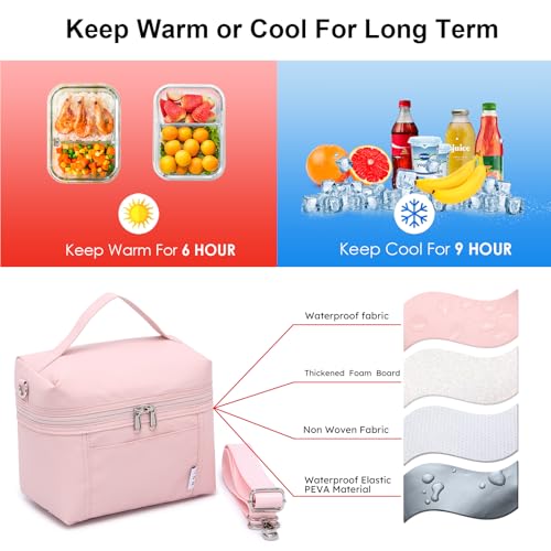 Image of NOL Natural Organic Lifestyle Insulated Lunch Bags for Women Cooler Bag Lightweight Nylon Waterproof Lunch Box For Work (Medium, Pink)