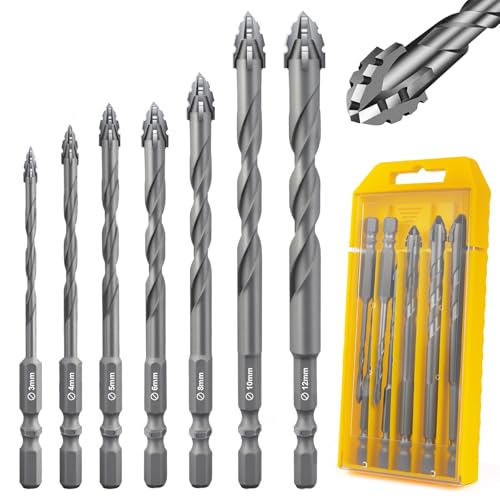 Flintronic Punte per Piastrelle, 7 Pezzi Set di Esagonale Set Punte Trapano, Punte-Trapano Ø3-12mm per Forare Piastrelle, Vetro, Ceramica, Porcellana, Legno, Specchi e Muratura