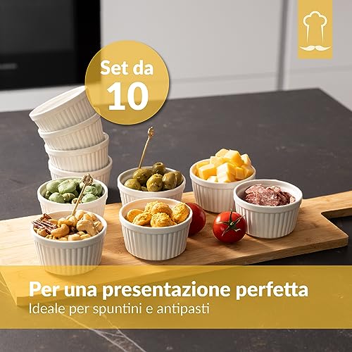 Chefarone Set 10 Stampi Soufflé 170 ml – Pirottini in Ceramica Bianca Riutilizzabili per Crème Brûlée, Dolci e Antipasti – Lavabili in Lavastoviglie, Microonde e Forno - immagine 3