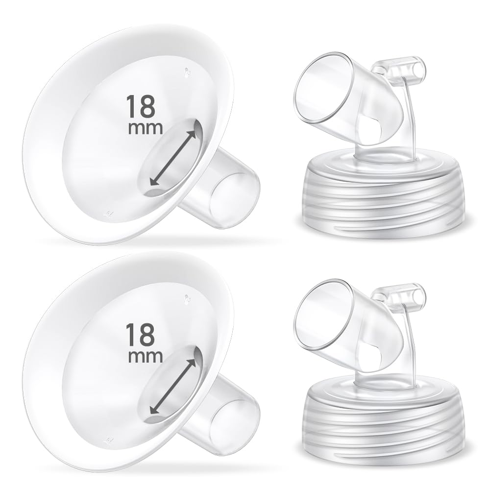 Photo 1 of 2 Packs 18mm Flange Set, Updated Oval Soft Rim Shield and Wide Mouth Base Connector Pump Parts for Spectra S2 Spectra S1 9 Plus Breastpumps Accessories, 106 Degree Wider Opening Angel