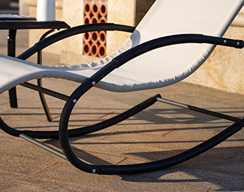 Outdoor Patio Lounger Chair Rock U-Shaped Lounge Chair Adjustable Headrest Support 250Lbs(Beige) #TOP7