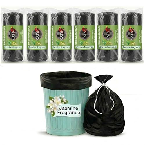 Image of KATS GLOBAL Premium (Jasmine Fragrance) Scented Garbage Bags | Medium 19 X 21 Inches | 180 Bags (30 Bags X 6 Rolls) | Dustbin Bag /Trash Bag | (Black) - Easy Dispensing