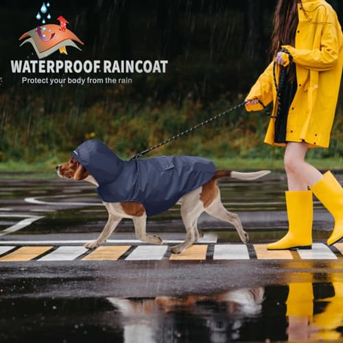 Idepet Regenmantel für Hunde mit Kragenloch Wasserdicht Reflektierend Winddicht Poncho Regenjacke mit Kapuze Hunde Regenschutz für kleine mittelgroße und große Hunde