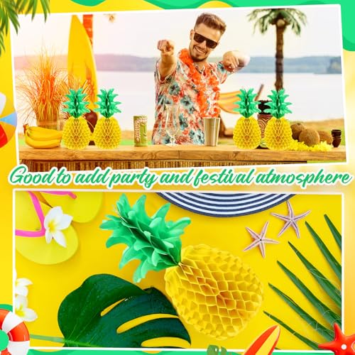 Image of Blulu 14 Inch Pineapple Honeycomb Centerpieces Tissue Paper Pineapple Table Hanging Decorations for Tropical Luau Hawaiian Jungle Party Supplies Favor (12 Pcs)