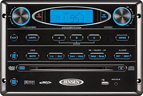 Jensen AWM965 AM/FM|CD|DVD|MP3/USB Wallmount Stereo with DVD Player, Front USB Supports MP3, WMA