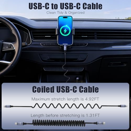 Image of 240W USB C to USB C Cable Coiled, Braided Type C Charger for Car 240W Fast Charging Cord Compatible with iPhone 17 16 15, iPad, Samsung Galaxy, Google Pixel, Moto, LG, TCL Phones