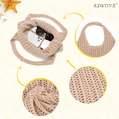 Image of XZQTIVE Crochet Tote Bag for Women Mesh Beach bag for Summer Vacation Aesthetic Hobo Knit Shoulder Bag