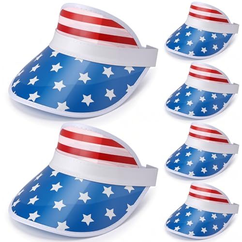 Image of Vabean American Flag Visor 4th of July Hat UV Protection Plastic Patriotic USA Visor Cap for Women Men Beach Accessories